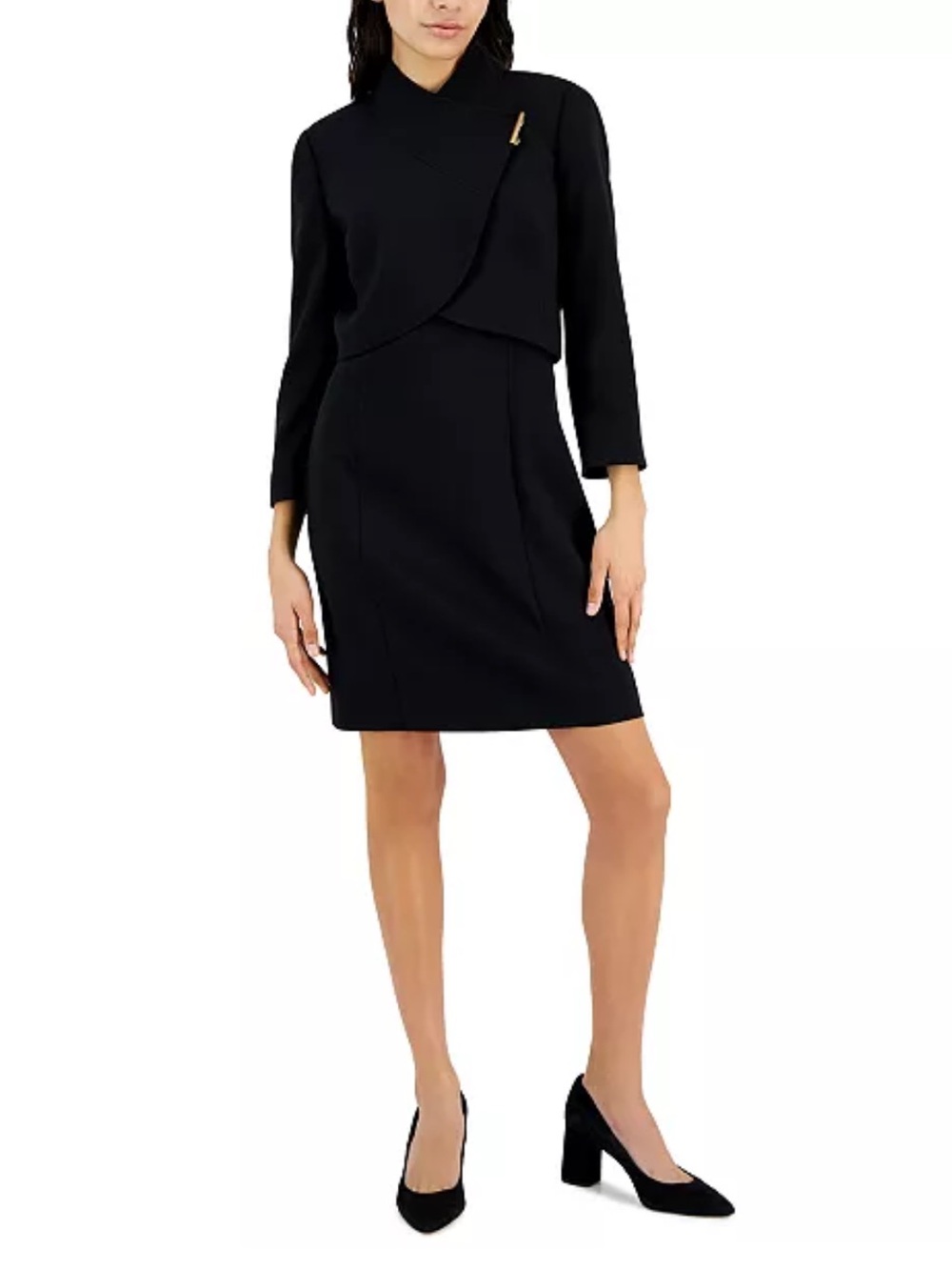 Tahari ASL Side Bar Dress Suit NWT Black Sheath Dress with Asymmetric Overlay 18